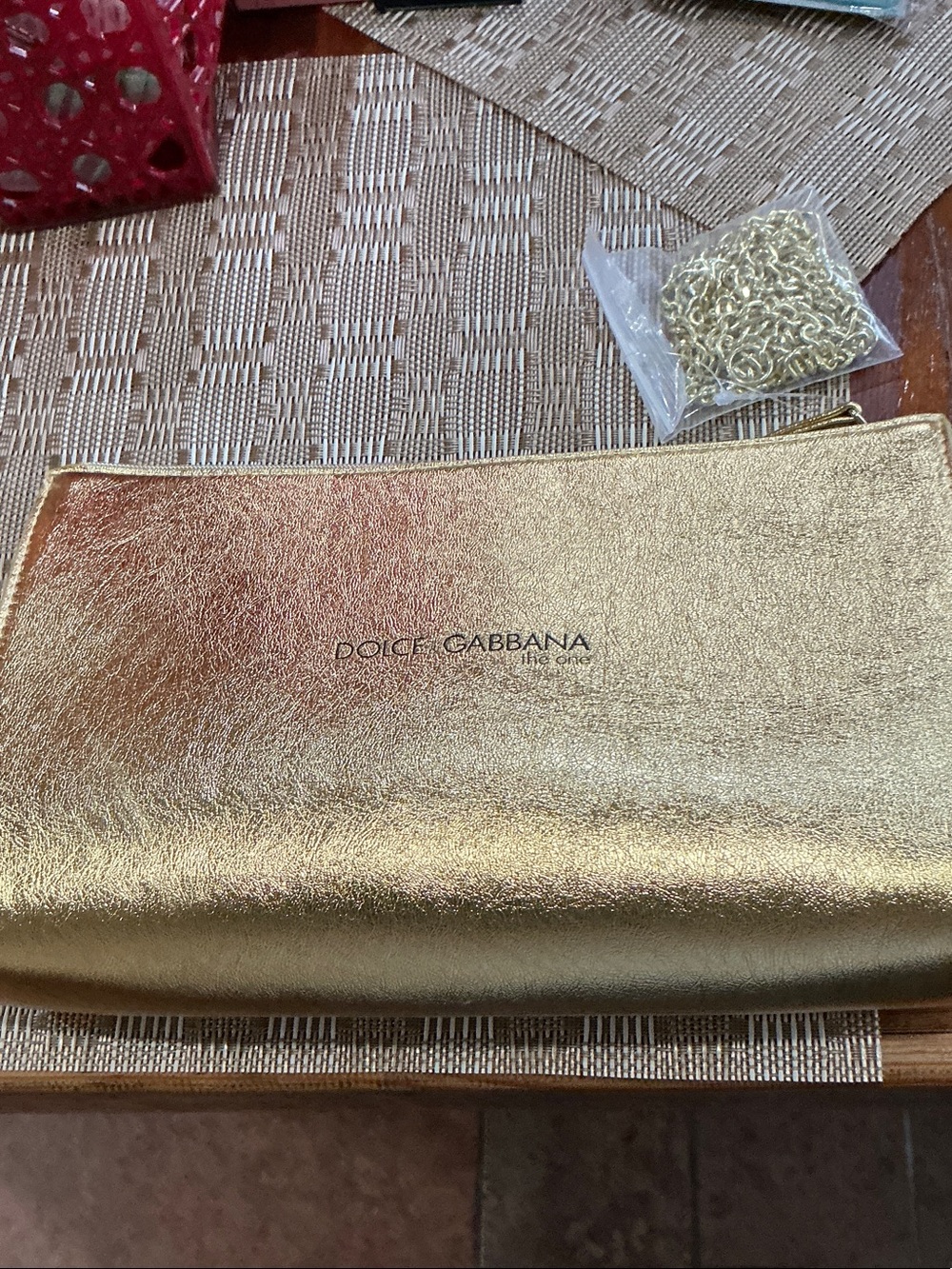 Dolce & Gabbana Gold Metallic Leather Wristlet Clutch